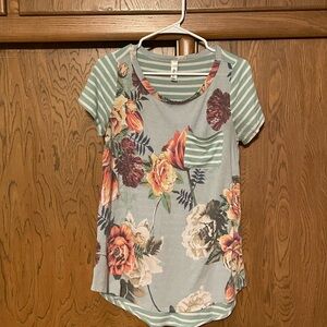 Floral and Striped Short Sleeve Women's Top